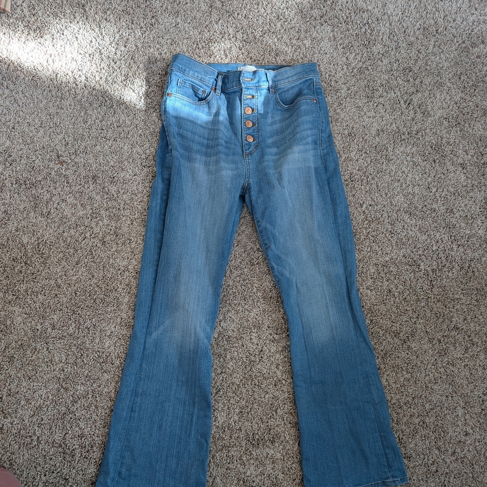 LOFT Flare Blue Jeans with Button Detail